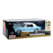 Motormax 1:18 1964 1/2 Ford Mustang Hard Top Thunderball James Bond Movie Model