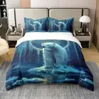 Polar Bear Duvet Cover Queen Size, Blue White Bear Wildlife Comforter