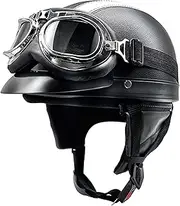 German Motorcycle Half Helmets,Vintage Motorcycle Helmet Skull Cap,DOT Approved Half Helmets for Adults Men and Women, Moped Helmet with Goggles and Comfortable Chin (Color : B, Size : 56-60CM)