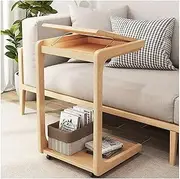 Solid Wood Over Bed Table, with Storage and Swivel Wheel Rolling Laptop Table,Hospital Tray Table Sofa Chair Side Table for Office Bedroom and Living Room(Natural)