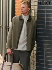 Sage Green Showerproof Corduroy Collar Jacket (E79292) | $100