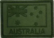 Olive Green Subdued Australia Flag Patch, with hook & loop back, FREE POSTAGE