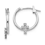 14K White Gold Clear CZ Cross Hinged Hoop Earrings Madi K Children's Jewelry