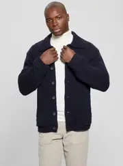 GUESS Blue Silas Trucker Knit Jacket Size: Large, Cotton