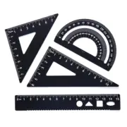 Aluminum Alloy Geometry Ruler, 1Set 4Pcs Aluminum Alloy Ruler Set Straight Trian