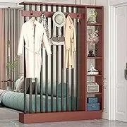 Modern Wall Room Divider, Wood Room Divider Screen, Wall Privacy Screens, Entry Hall Storage Rack with Shelves and Coat Rack Cabinet, for Home Office Decorative(140cm/55.1in)