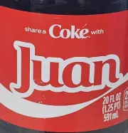Share A Coke with Juan 2025 Personalized Gift Coca Cola Bottle 20oz