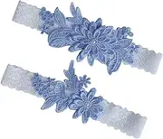 [TEMPNAP] Floral Wedding Belt for Bride Lace Leg Band Flower Leaves Comfortable Elastic for Bridesmaids Photo Accessory Blue