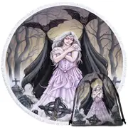 Scary Art Graveyard Bats Night Embrace for Lonely Woman Round Beach Towel