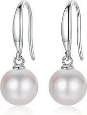 [LUCKMORA] Pearl Earrings for Women Drop Dangle 925 Sterling Silver Everyday Gold Plated Hook Earring with Real Round Genuine Freshwater Cultured Pearls