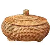 Round Rattan Boxes with Lid Hand-Woven Multi-Purpose Wicker Tray 11 Inch Picn...