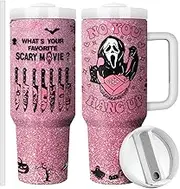Cute Tumbler with Lid and Straw 40oz Travel Coffee Mug Halloween Ghostface Decoration Horror Gift Double Wall Vacuun Insulated Cup Funny Tumbler for Women Men (Pack of 1)