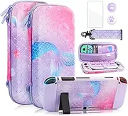 FANPL Case Bundle for Nintendo Switch Accessories, Cute Carrying Case for Switch and Joy Con with Soft Protective Cover and Screen Protector, 2 Thumb Grips, Shoulder Strap (Purple)