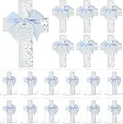Chunful 12 Sets Epoxy Cross Magnets Baptism Favors for Guests First Communion Cross Magnet with Bow Acrylic Tag and Gift Box for Baptism Christening Party Favors Family Gathering Baby Shower Souvenir