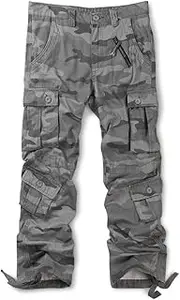 OCHENTA Men's Casual Military Cargo Pants Baggy Camo Work Trousers with 8 Pockets (No Belt), 3357 Camo M, 34