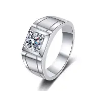 1Ct Round Cut D/VVS1 Moissanite Band Ring Mens 925 Sterling Silver GRA Pass Test