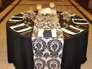 30 Black White Flocked Taffeta Damask Table Top Runners Wedding Flocking Velvet