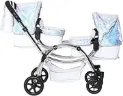 Amy Childs Polly Sparkle Double Twin Dolls Pram 2 in 1 Stroller & Carry Cot - Mermaid 3-16 Years