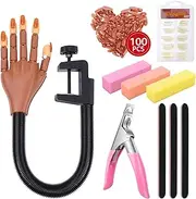 Practice Hand for Acrylic Nails, Adjustable Fake Mannequin Hands for Nails Practice, Flexible Movable Nail Tools Kits Practice Hand with Nail File, Clipper and 100pcs Coffin Nail Tips