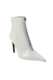 Zara Trafaluc Womens Leather Pointed Toe Front Zip Detailed Boots White Size 6