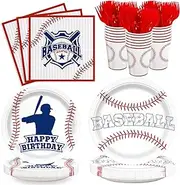 Detanpoly 120pcs Baseball Party Plates and Napkins Baseball Birthday Party Supplies Paper Disposable Cups Forks Dinner Party Supplies Serves 24 Guests
