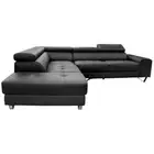 LOVISA GENUINE LEATHER 2-SEATER CORNER SOFA WITH LEFT HAND FACING CHAISE BLACK