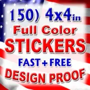 150 4x4 Custom Printed Full Color Outdoor Vinyl Car Bumper Sticker Decal Label