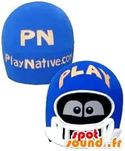 SpotSound Amazon mascot head, blue and white helmet, with eyes