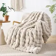 Smoofy Faux Fur Throw Blanket for Couch Rabbit Fleece - Linen Fluffy Blanket for Sofa Bedroom Living Room, Cozy Soft Plush Luxury Thick Winter Fuzzy Comfy Bubble Blanket - 60" x 80"