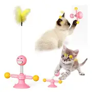 Catzon Springs Interactive Cat Toy with Feather Stick Suction Cup-Pink