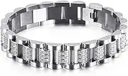 [BOSUGE] Charming Bracelet， Bicycle Bike Chain Bracelet with Diamonds Men's Stainless Steel Bike Chain of Polished Punk Rock Jewelry (Color : Silver, Size : 19.5CM) (Color : Gold)