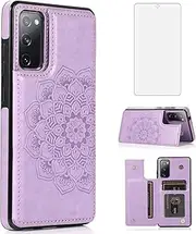 Asuwish Phone Case for Samsung Galaxy S20 FE Gaxaly S 20 FE 5G UW 6.5 inch with Screen Protector and Wallet Cover Card Holder Stand Cell Glaxay S20FE5G S20FE 20S Fan Edition 4G G5 Women Men Purple