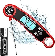 Digital Instant Read Meat Thermometer, Waterproof Kitchen Thermometer, Cooking Food Thermometer with Backlight LCD, Auto On/Off for Deep Fry Grilling Smoker BBQ Milk Water (Red)