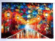 A Hand Signed Original Painting Couple in a Park 3 by Atef, Oil on Canvas