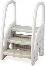 BABY JOY Kids Step Stool, 3-Tier Toddler Step Ladder with Safety Handles, Detachable Top Pedal, Non-Slip Pedals, Kids Standing Tower for Toilet Potty Training, Kitchen Counter, Bathroom Sink (Grey)