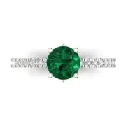 1.54ct Round cathedral Emerald Stone Promise Engagement Ring 14k White Real Gold