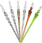 6 Pcs Handmade Glass Dip Pen Crystal Glass Signature Pen Calligraphy Glass Pen Dip Ink Pen Borosilicate Present Pen for Writing Drawing Signatures (Vintage Color,Fresh Style)