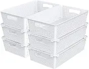 SimpleHouseware Stackable Plastic Storage Baskets Kitchen Drawer Organiser, 6 Pack, White