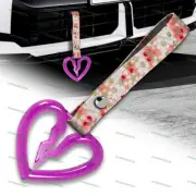Purple Crystal S Broken Heart JDM Ring Tsurikawa Car Strap -Pink Flowers Nylon