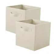PowerKing Collapsible Storage Cubes with Handles, Fabric Foldable 2Pack Cream