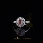2.00CT Womens 925 Silver White VVS D Pink Moissanite Emerald Engagement Ring SZ7