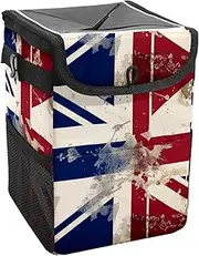 Car Trash Can with Lid and Storage Pockets Leak-Proof Organizer,Waterproof Garbage Can,Birtish and Denmark Retro Flag