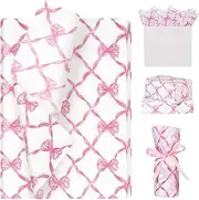 Pink Bow Tissue Paper 100 Sheets Pink Bow knot Tissue Paper for Gift Bags Pink Gift Wrapping Paper Art Paper for Birthday,Wedding,Baby Shower - 20"×14"