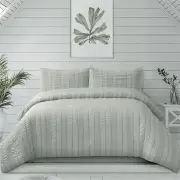 Ardor Sommer Coastal Grey Seersucker Stripe Quilt Cover Set Queen