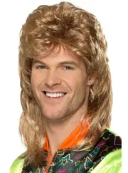 80s Brown with Blonde Highlights Mullet Mens Wig