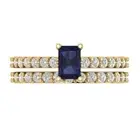 1.41 Emerald Round Cut Blue Sapphire Ring Band bridal Set 14k Yellow Gold