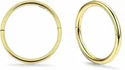 [Serenity Sleepers] 24K Gold Plated Sterling Silver Seamless Sleeper Hoops - Hypoallergenic 18G Hinged Earrings for Continuous Wear (8mm-14mm) - Premium Body Jewellery Unisex Women Men