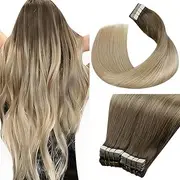 (41cm, 18/22/60) - LaaVoo 41cm Double Sides Gule in Human Hair Extensions Highlight Balayage Ash Blonde to Light Blonde and Platinum Blonde Adhesive Tape in Straight Hair Extension 20Pcs 50g