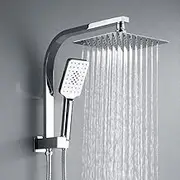 Decaura Twin Shower Head Rail Set Square Gooseneck Shower Arm 8" Rain Shower Head 3-Mode Handheld Brass 2 in 1 Diverter(Chrome)