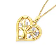9ct Gold Diamond Tree Of Life Heart Pendant
